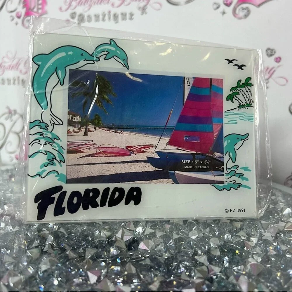 Florida Photo Frame beach Dolphins vintage 1991 brand new retro picture
